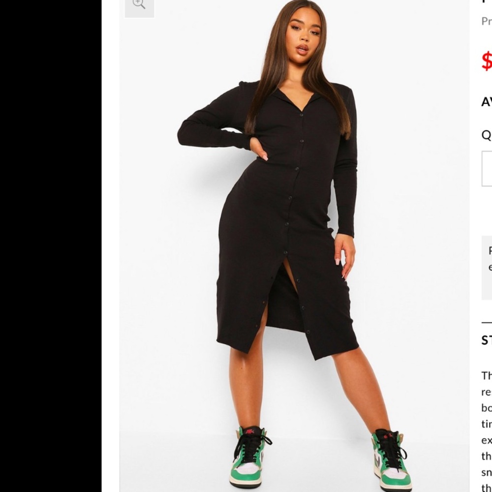 Boohoo Rib Button Through Midi Dress black size 6